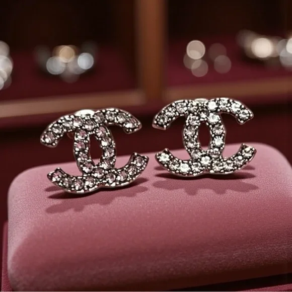 2 Sets Of Dainty Fashion Cubic Zirconia CC Logo Silver Eaarings FOR BRANDY ONLY - Picture 1 of 2